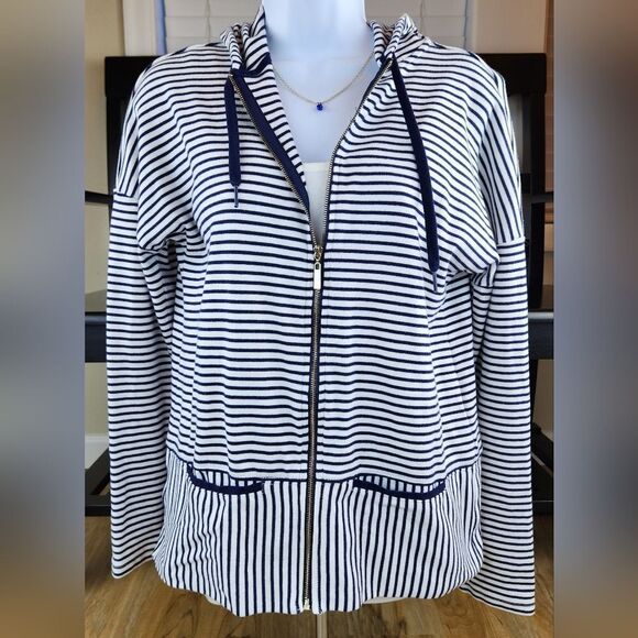 🔺️Vineyard Vines Blue Anguilla Striped Lightweight Zipper Hoodie Jacket XSmall - Picture 1 of 10